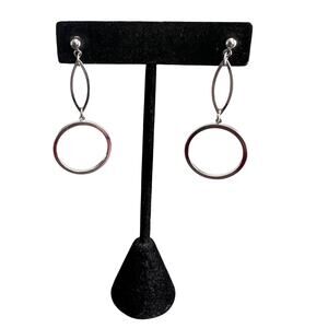 🍭6/$30 Silver Tone Metallic Hoop Dangle Drop Post Earrings